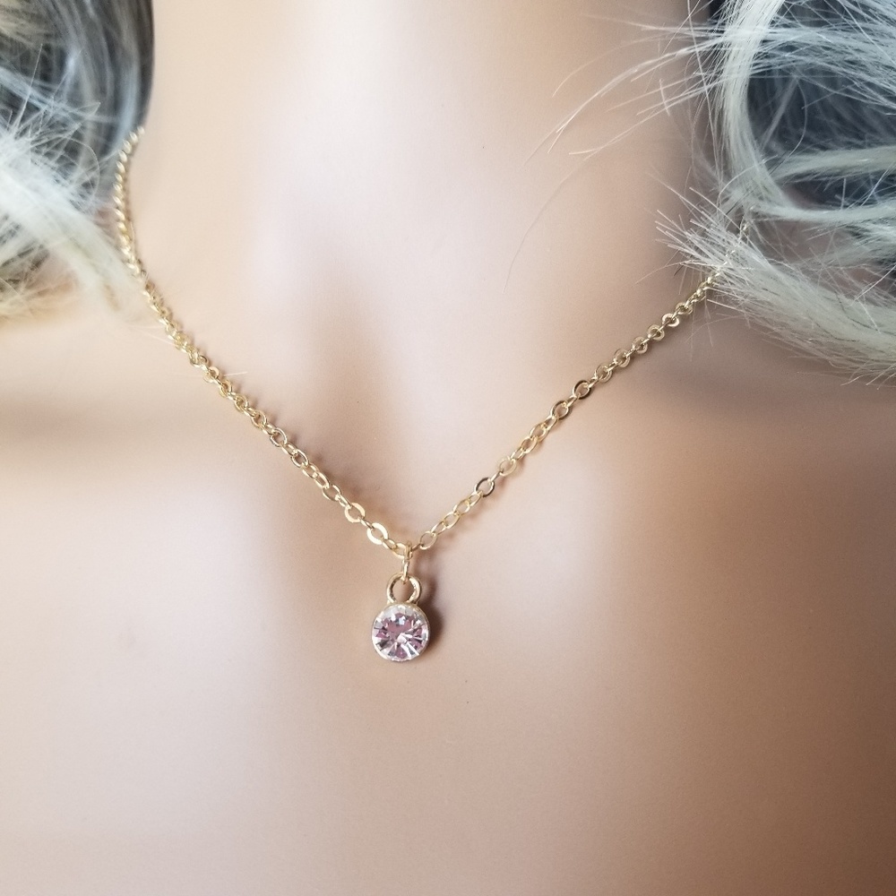 Simple gold plated pendant necklace Cubic Zirconia 18"  Studio S *